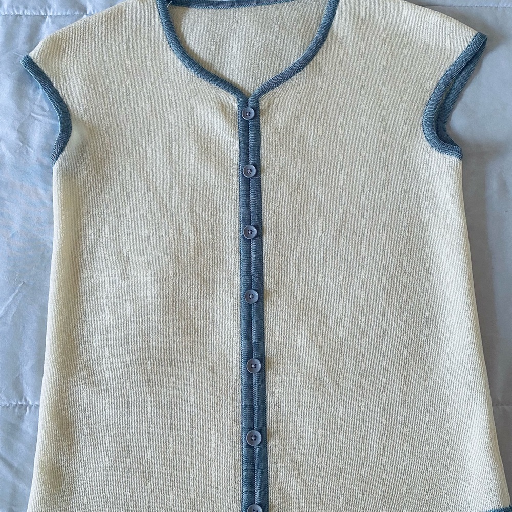 Women’s Cream and Blue Button-Up Shirt